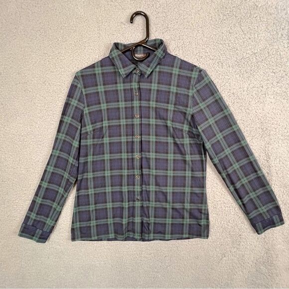J. McLaughlin Tops - J. MCLAUGHLIN WOMENS BLOUSE GREEN BLUE CHECKERED SIZE M